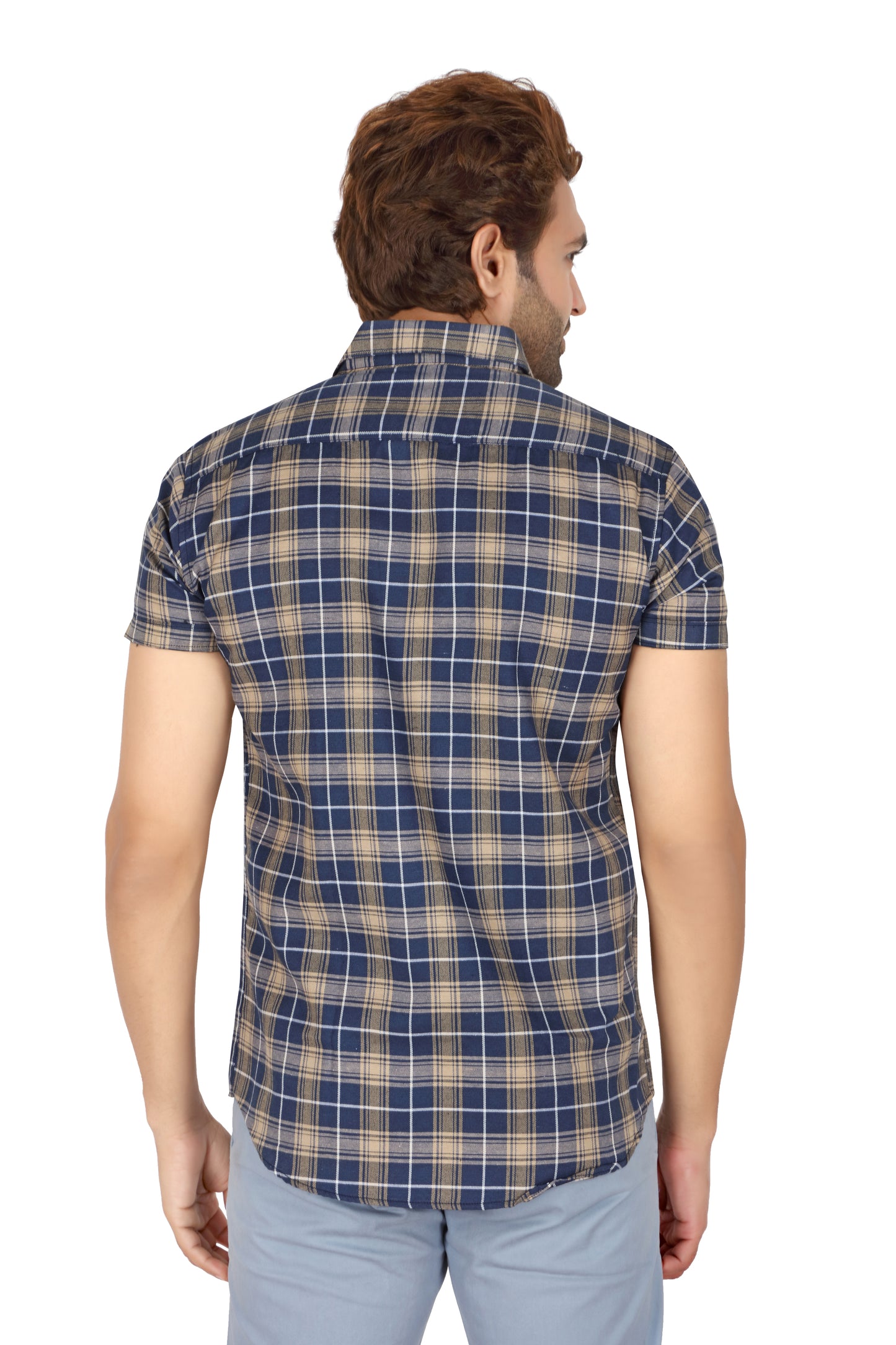 Men's Brown Checked Half Sleeve Shirt