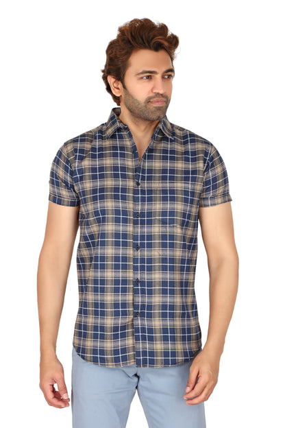 Men's Brown Checked Half Sleeve Shirt