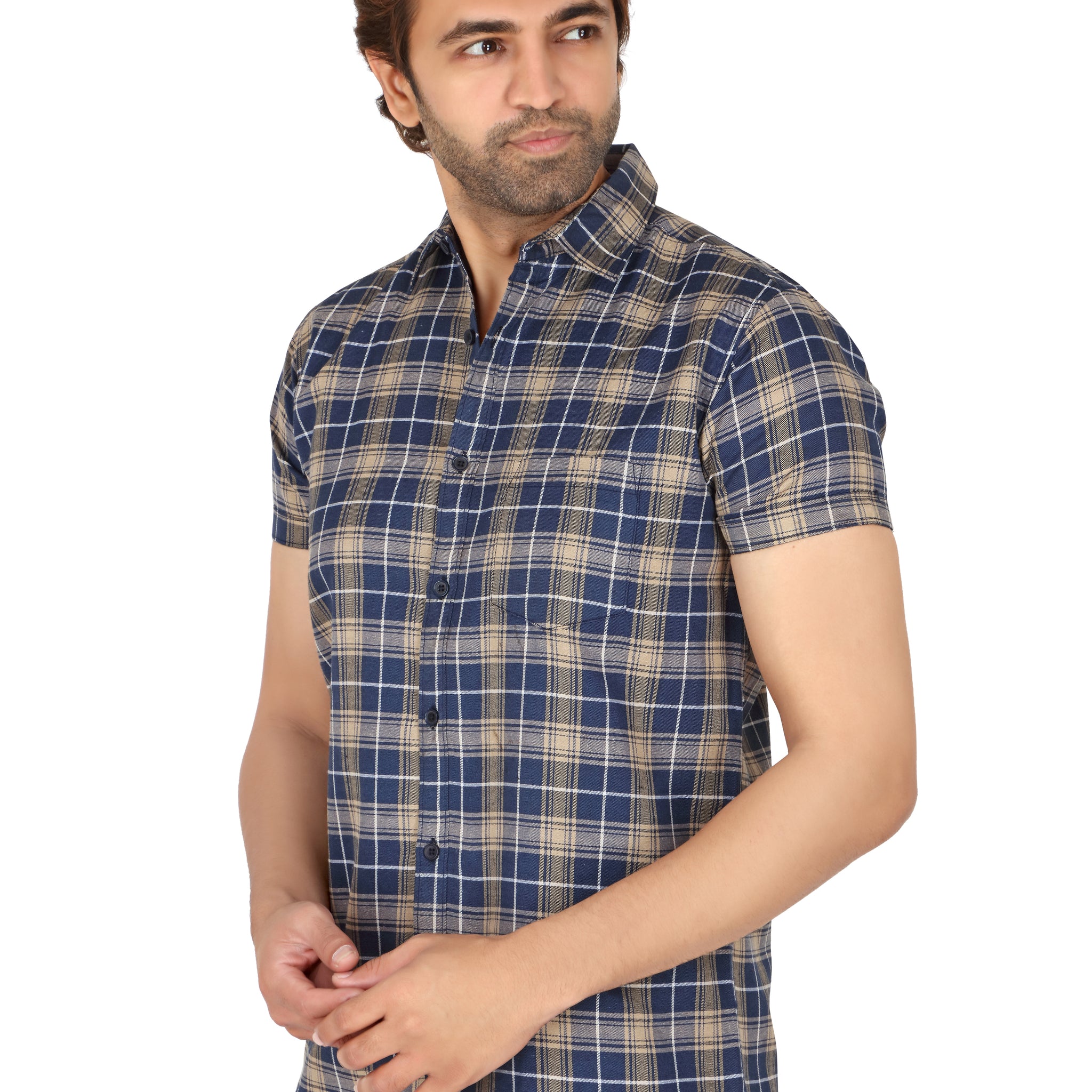 Men's Brown Checked Half Sleeve Shirt