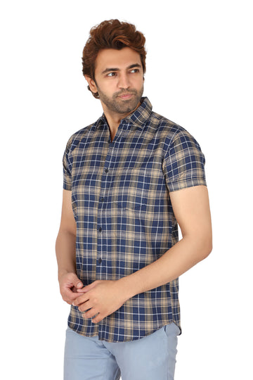 Men's Brown Checked Half Sleeve Shirt