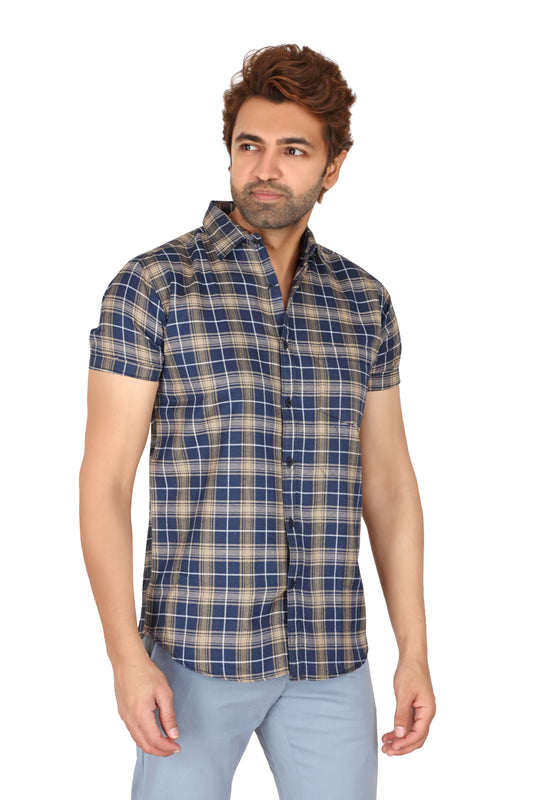 Men's Brown Checked Half Sleeve Shirt