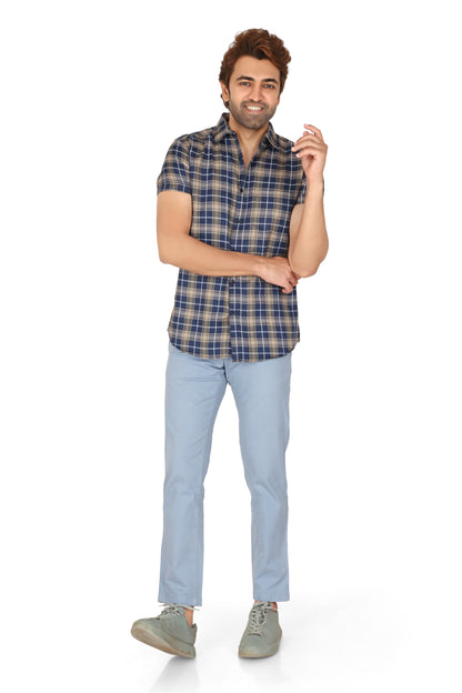 Men's Brown Checked Half Sleeve Shirt