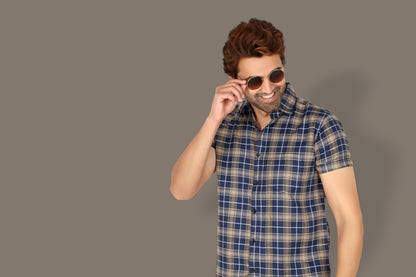 Men's Brown Checked Half Sleeve Shirt