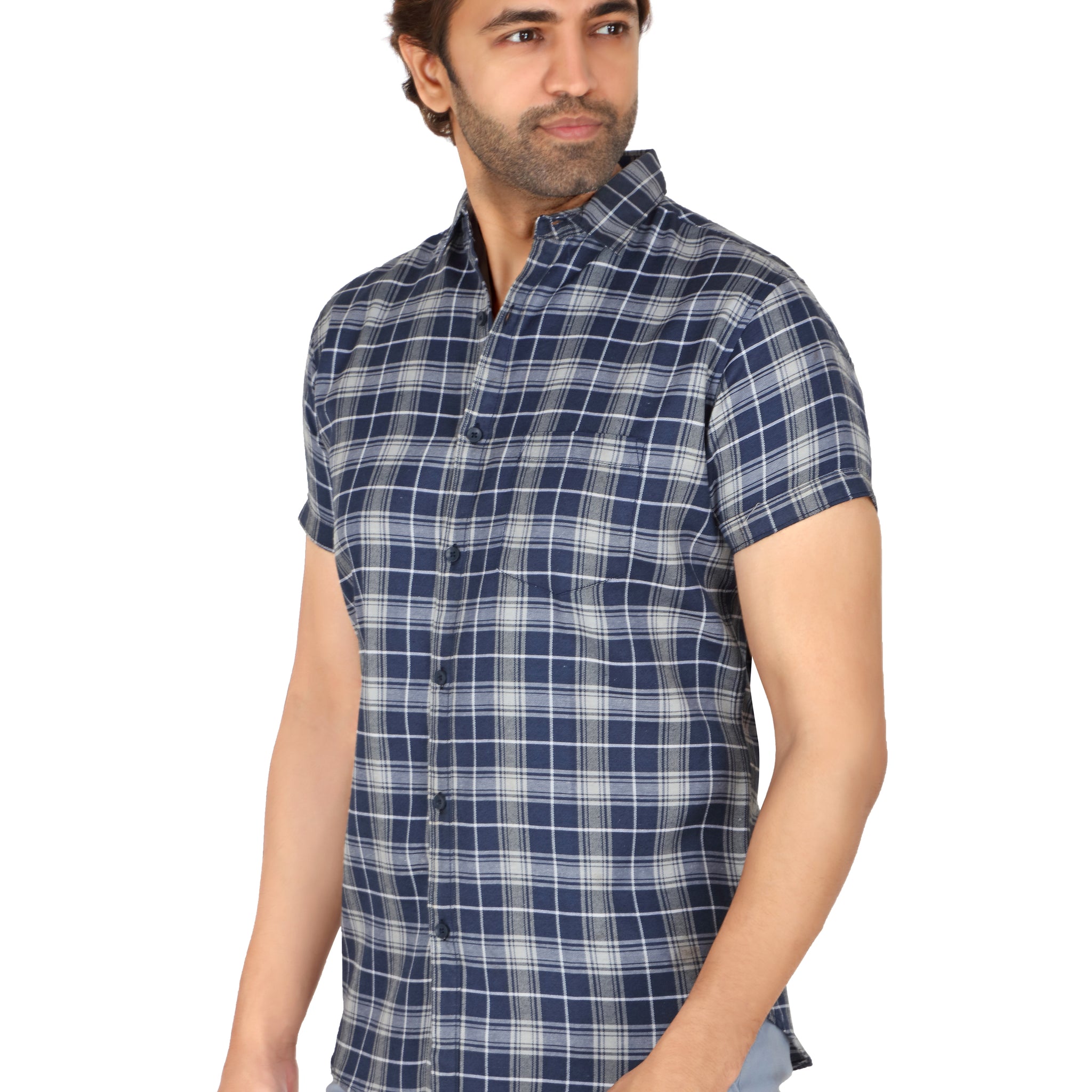 Men's Blue Checked Half Sleeve Shirt