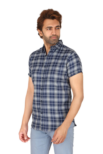 Men's Blue Checked Half Sleeve Shirt