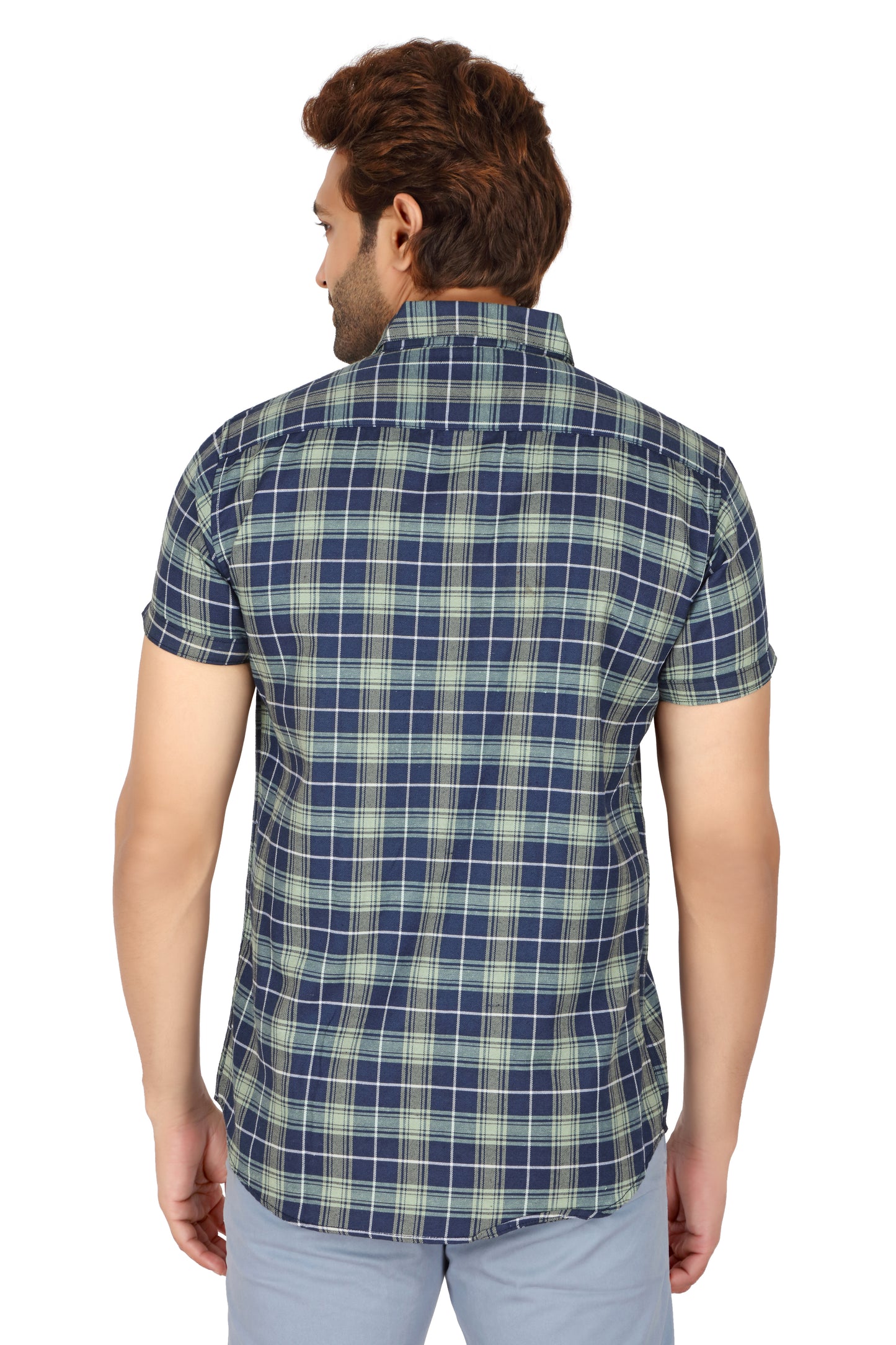 Men's White Checked Half Sleeve Shirt