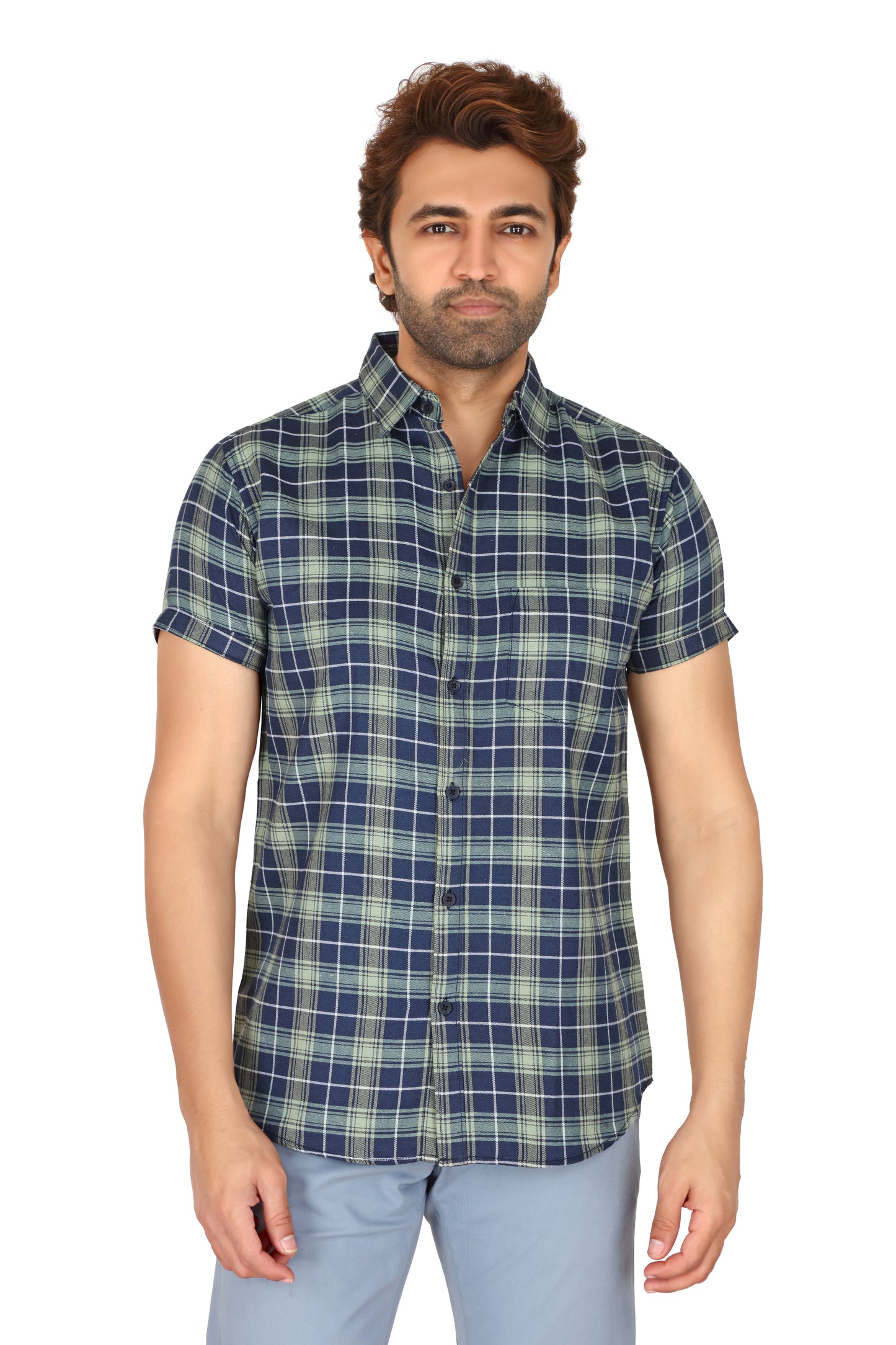 Men's White Checked Half Sleeve Shirt