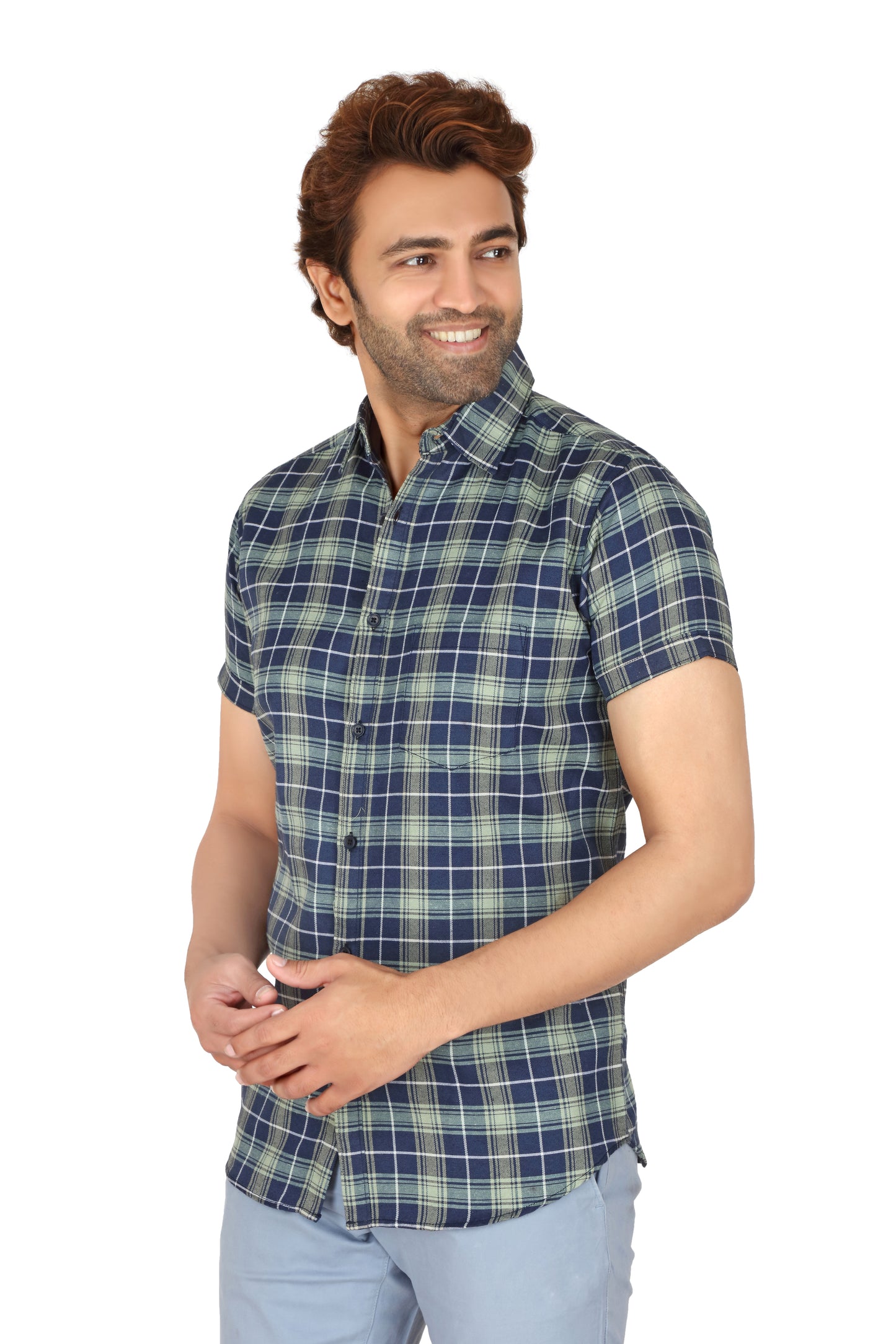 Men's White Checked Half Sleeve Shirt