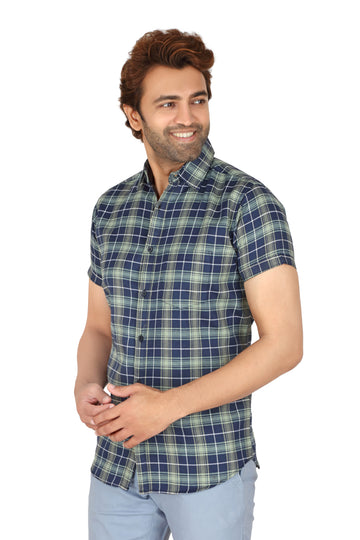 Men's Green Checked Half Sleeve Shirt