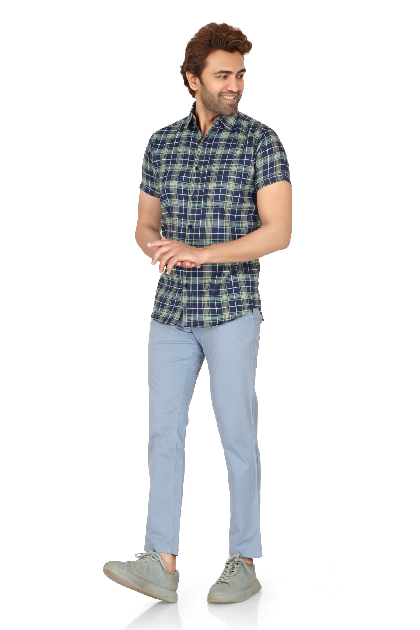 Men's White Checked Half Sleeve Shirt