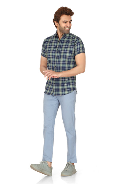 Men's White Checked Half Sleeve Shirt