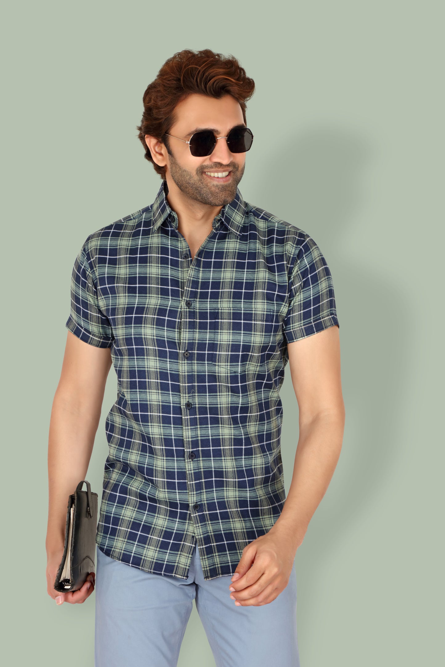 Men's White Checked Half Sleeve Shirt