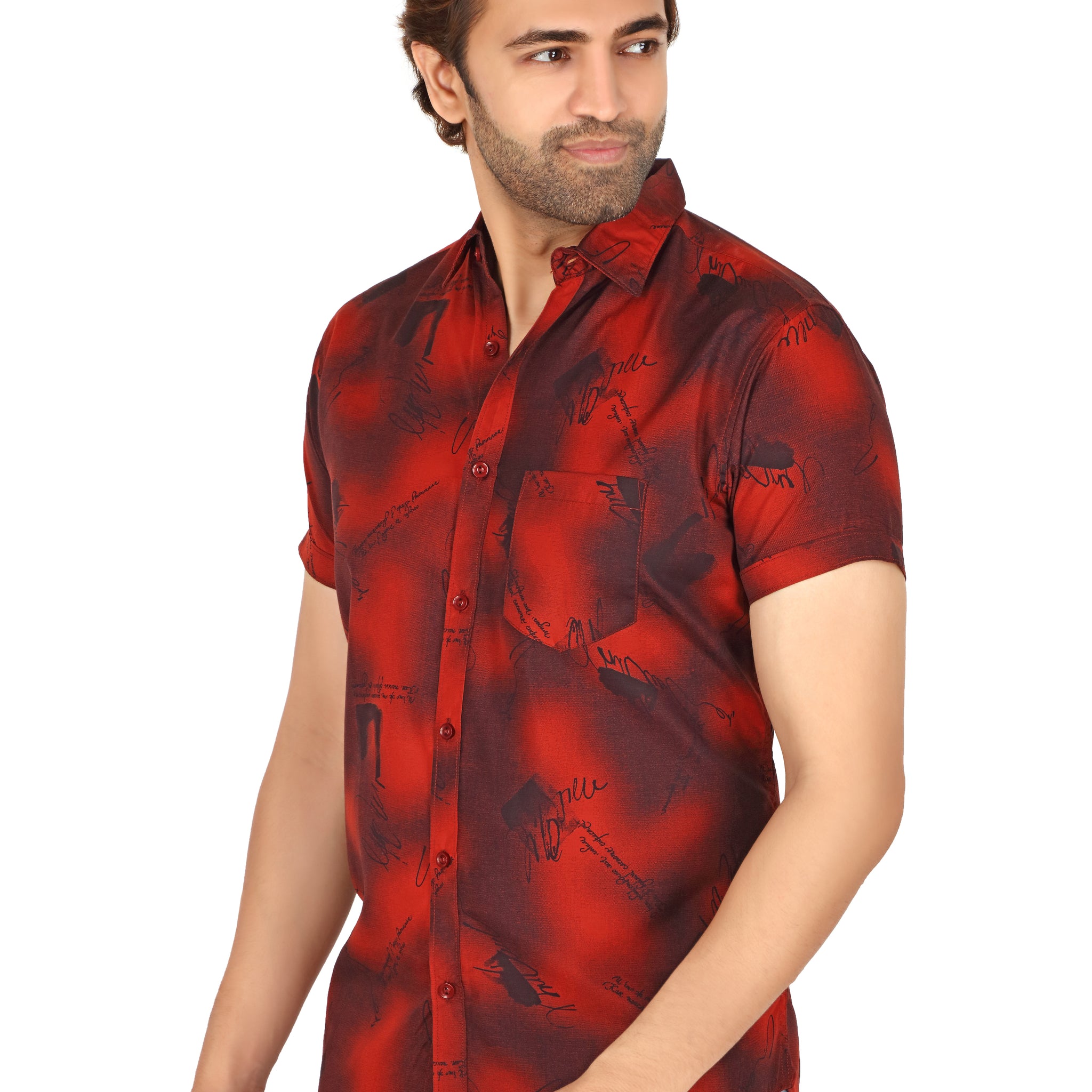 Men's Red Printed Half Sleeve Shirt