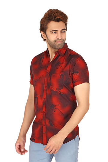 Men's Red Printed Half Sleeve Shirt