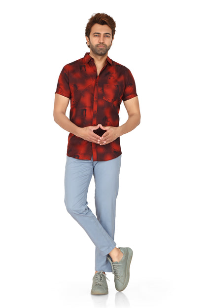 Men's Red Printed Half Sleeve Shirt