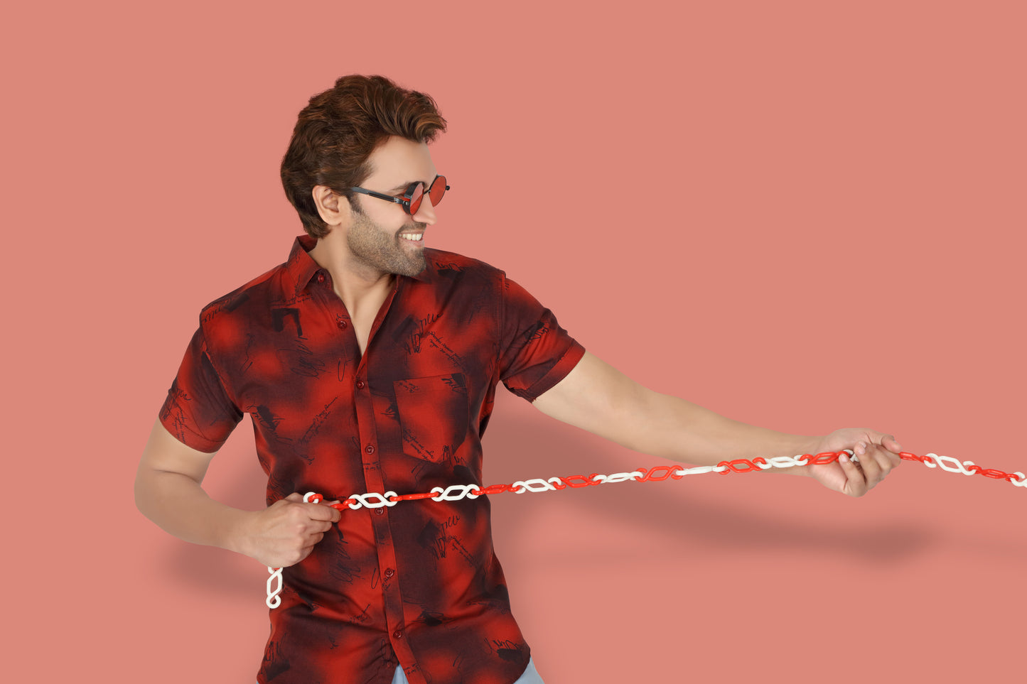 Men's Red Printed Half Sleeve Shirt