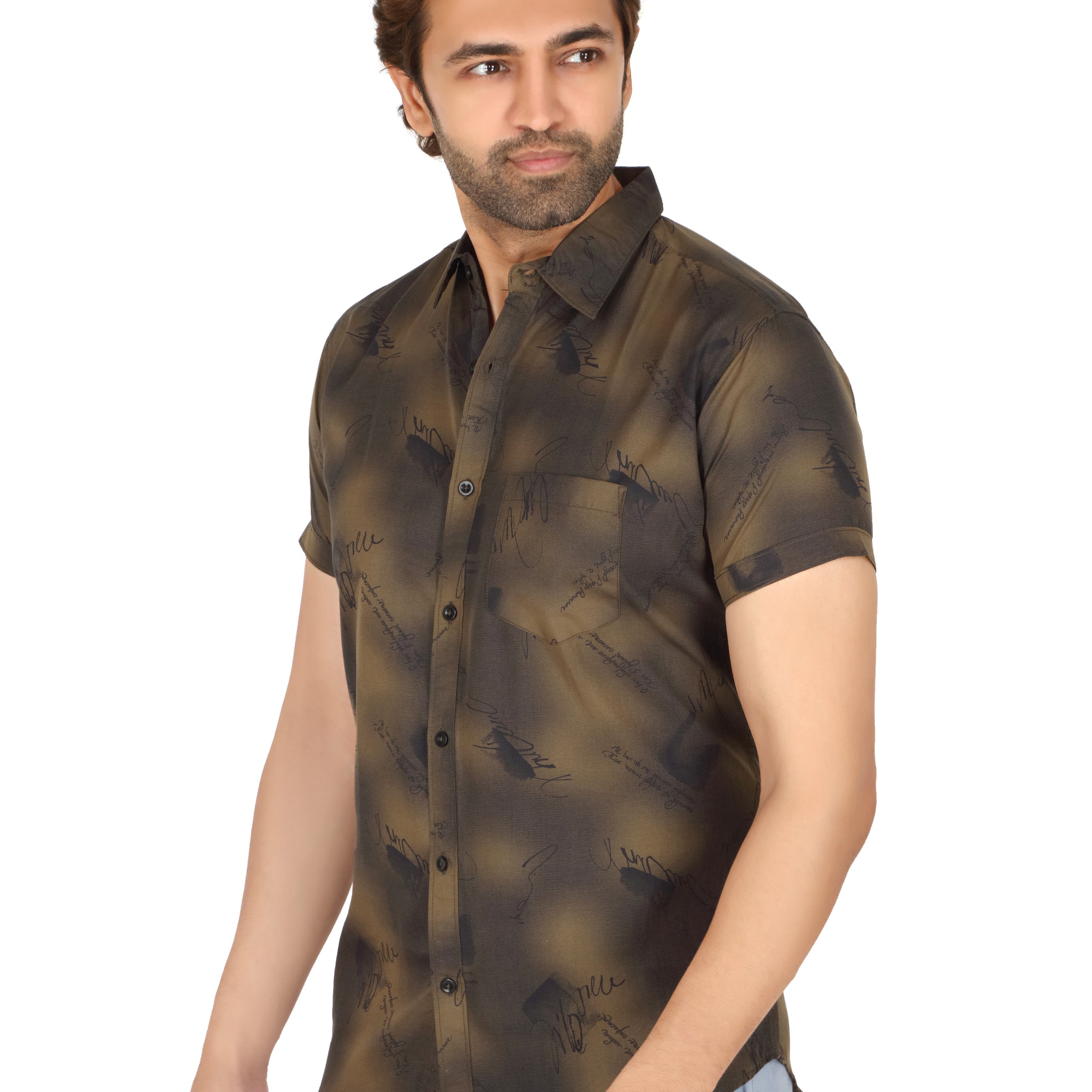 Men's Brown Printed Half Sleeve Shirt