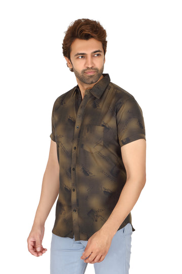 Men's Brown Printed Half Sleeve Shirt