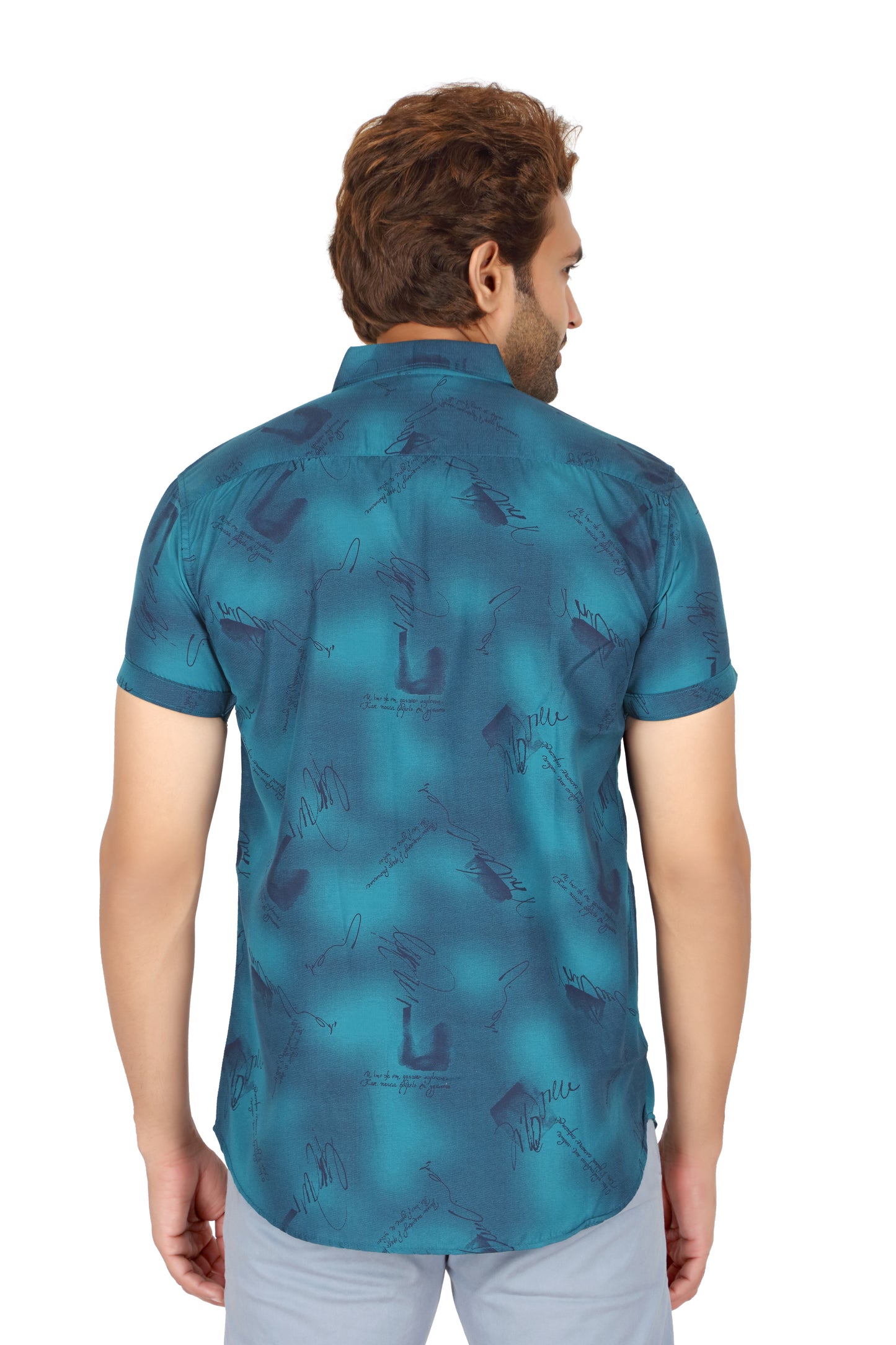 Men's Teal Printed Half Sleeve Shirt