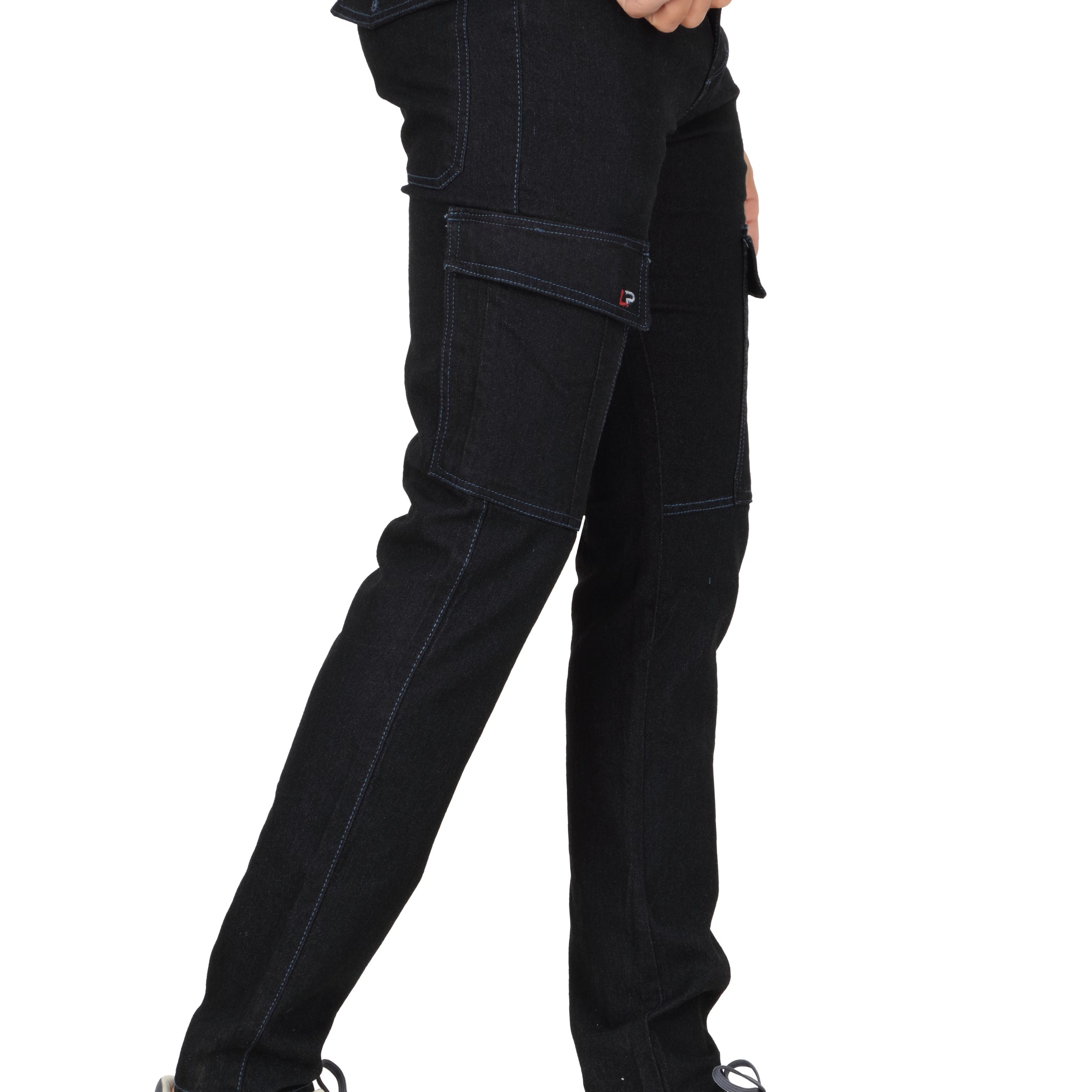 Men’s Narrow Fit Black Denim Cargo Jeans