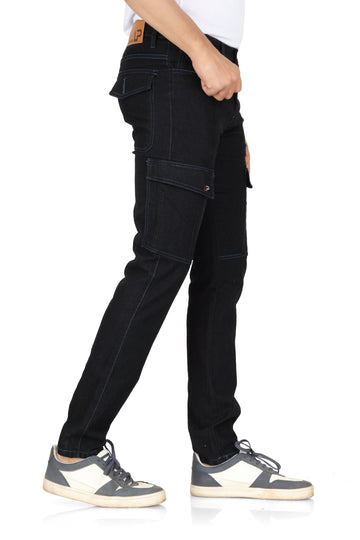 Men’s Narrow Fit Black Denim Cargo Jeans