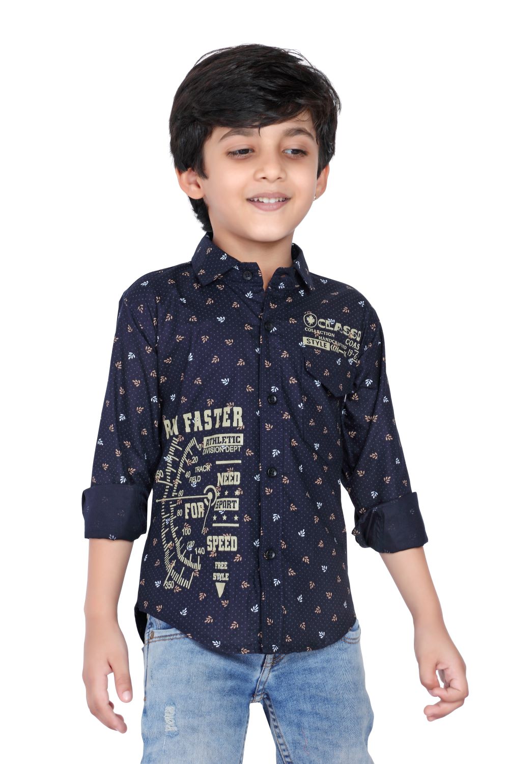 Kid’s Polka Dot Printed Blue Shirt