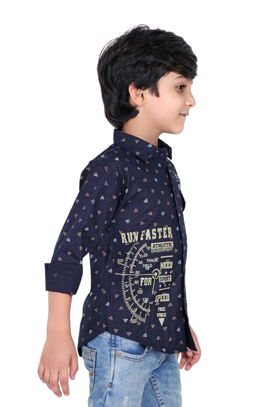 Kid’s Polka Dot Printed Blue Shirt