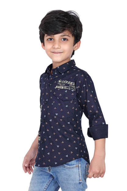 Kid’s Polka Dot Printed Blue Shirt