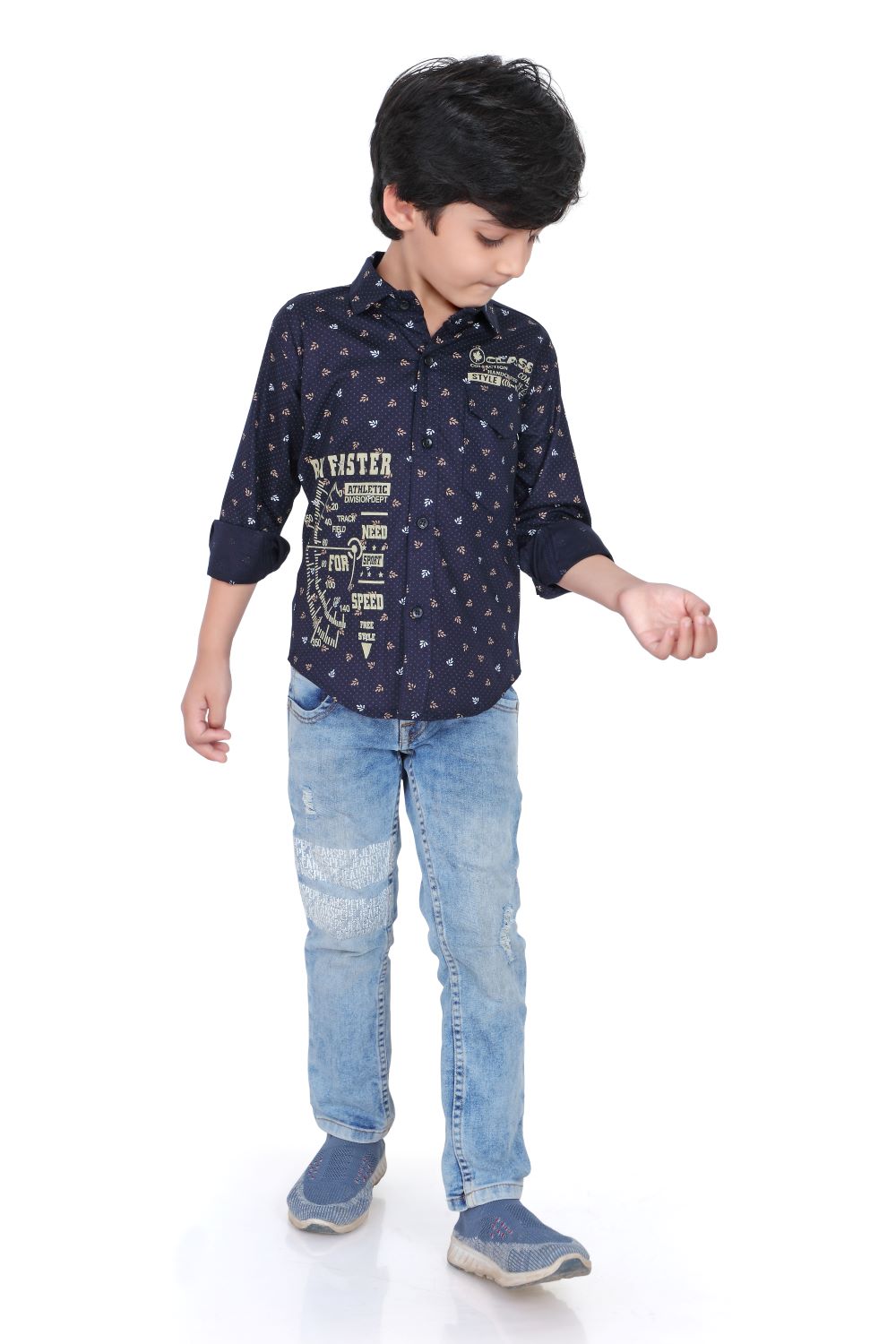 Kid’s Polka Dot Printed Blue Shirt