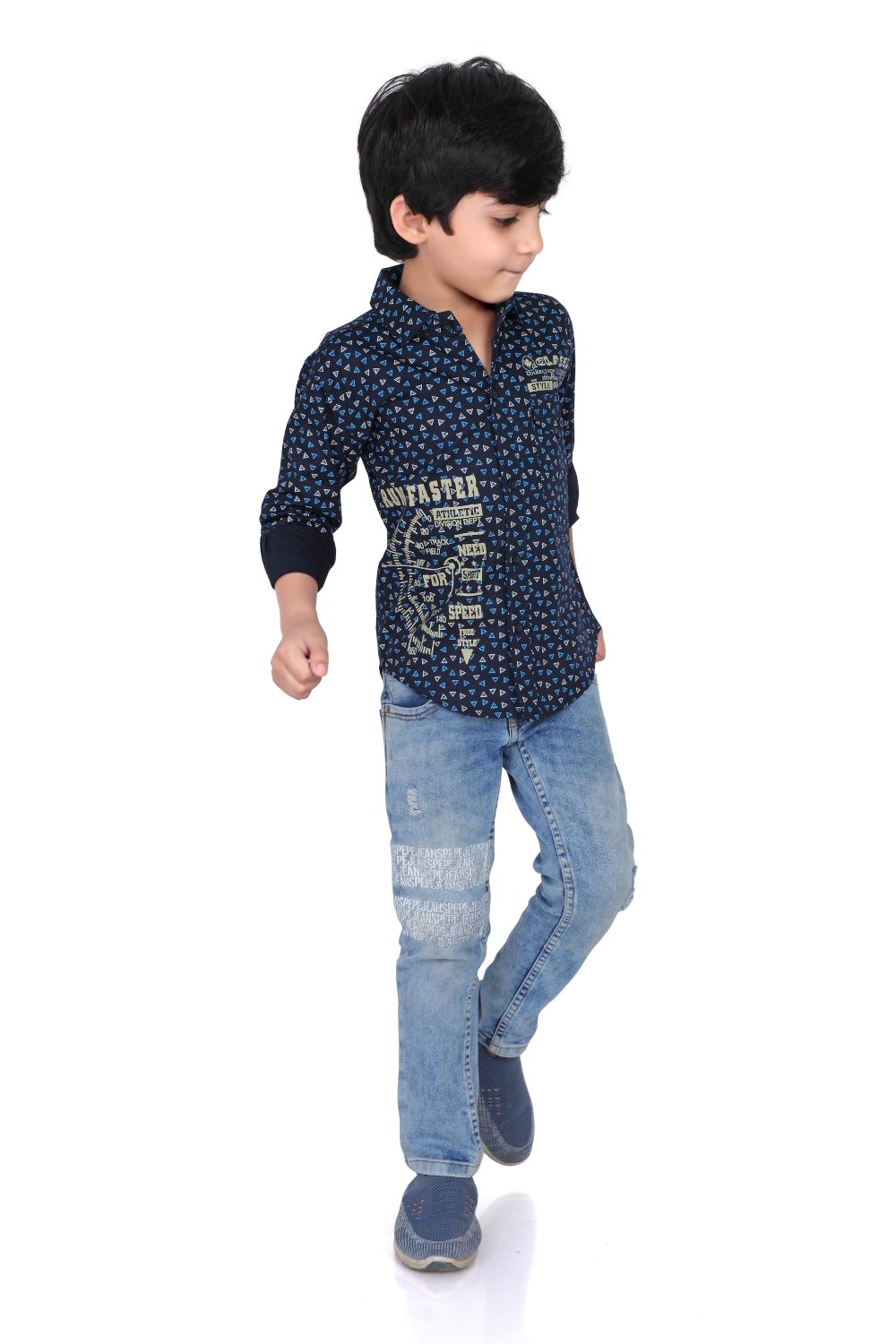 Kid’s Polka Dot Printed Blue Shirt