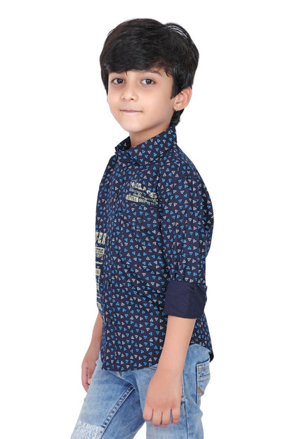 Kid’s Polka Dot Printed Blue Shirtv