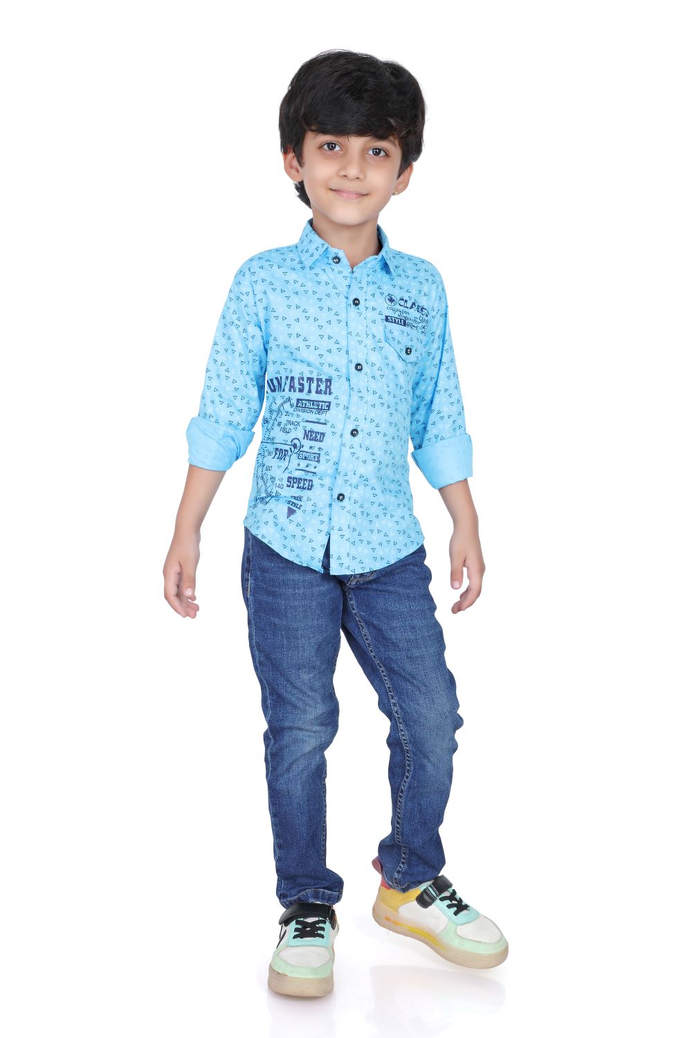 Kid’s Triangle Printed Sky Blue Shirt