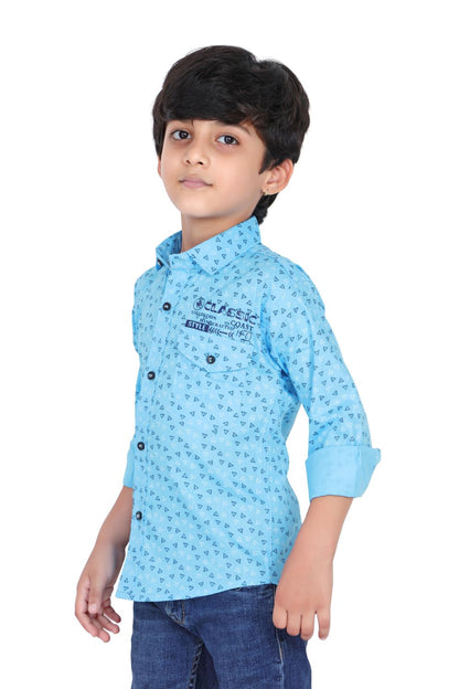 Kid’s Triangle Printed Sky Blue Shirt