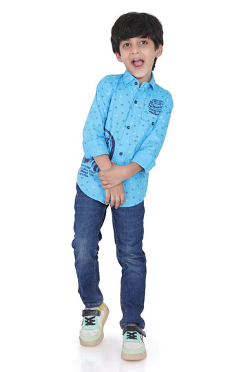 Kid’s Polka Dot Printed Sky Blue Shirt