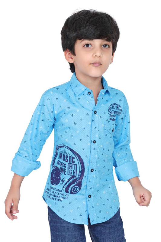 Kid’s Polka Dot Printed Sky Blue Shirt