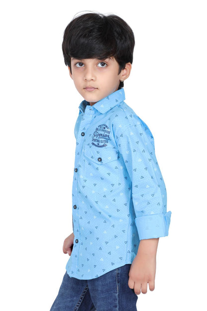 Kid’s Polka Dot Printed Sky Blue Shirt