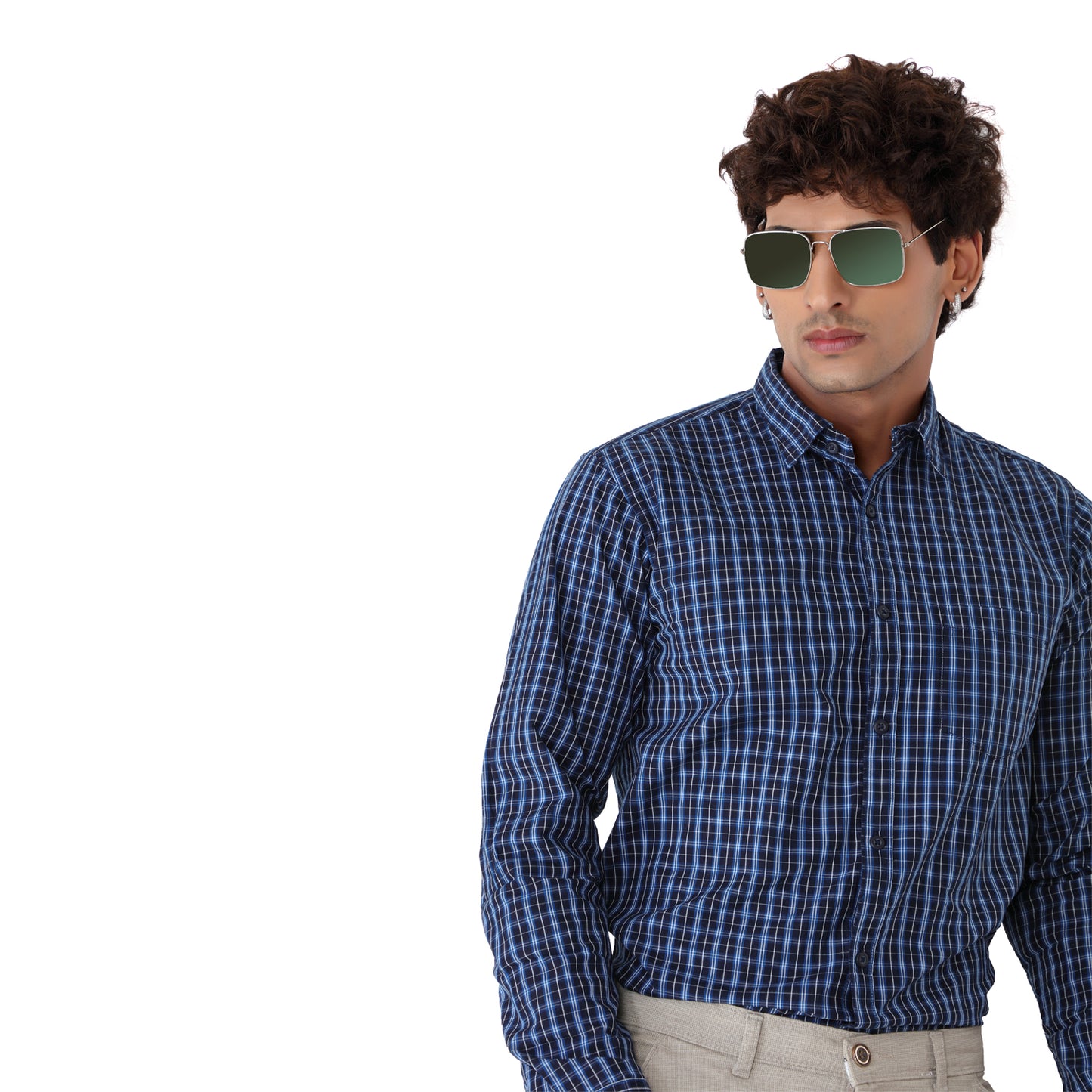Men’s Navy Blue Checked Shirt