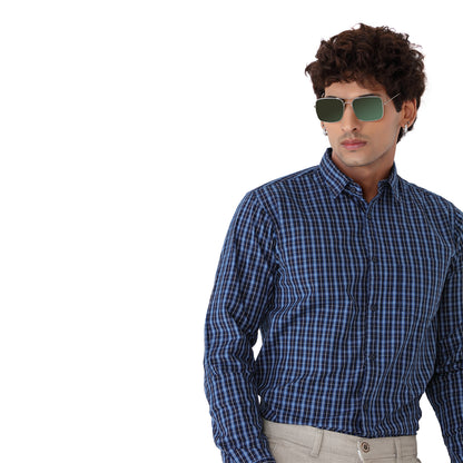 Men’s Navy Blue Checked Shirt