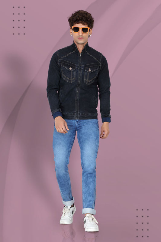 Men’s Solid Black Denim Jacket