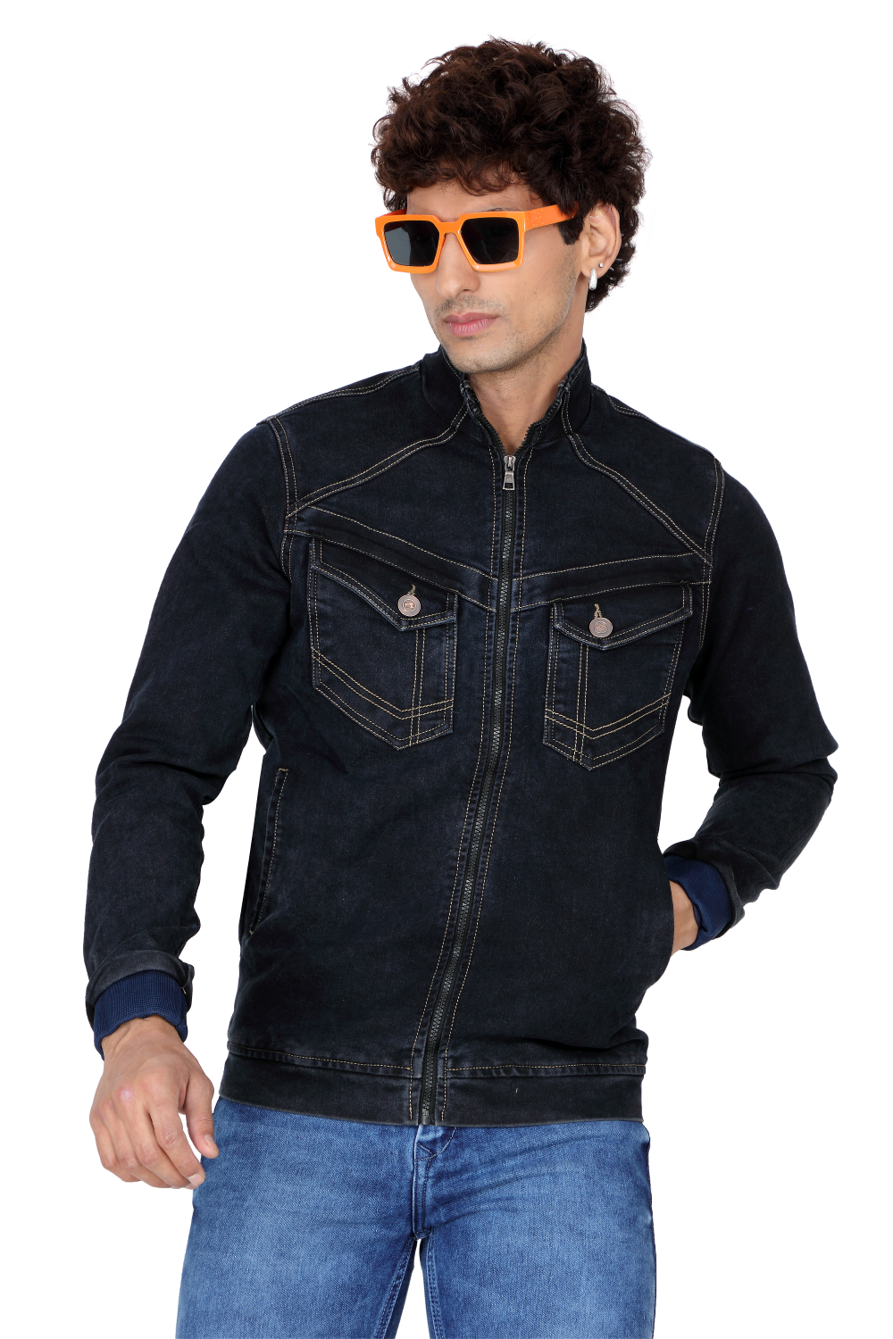 Men’s Solid Black Denim Jacket