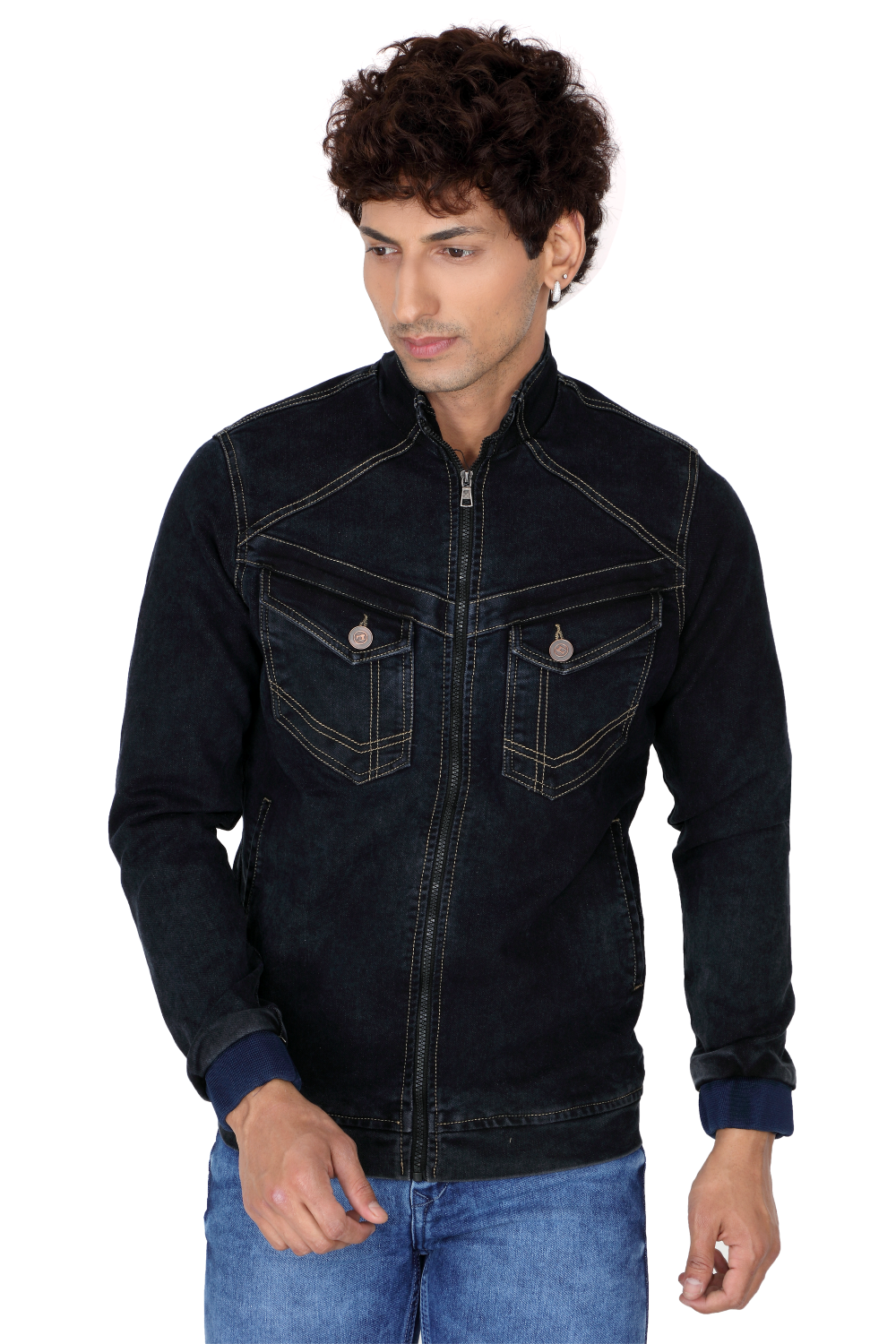 Men’s Solid Black Denim Jacket