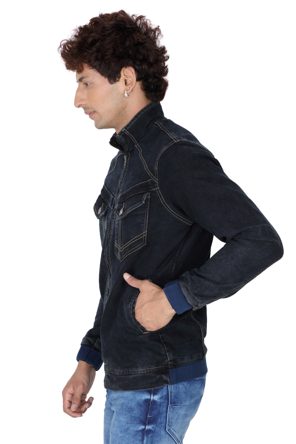 Men’s Solid Black Denim Jacket