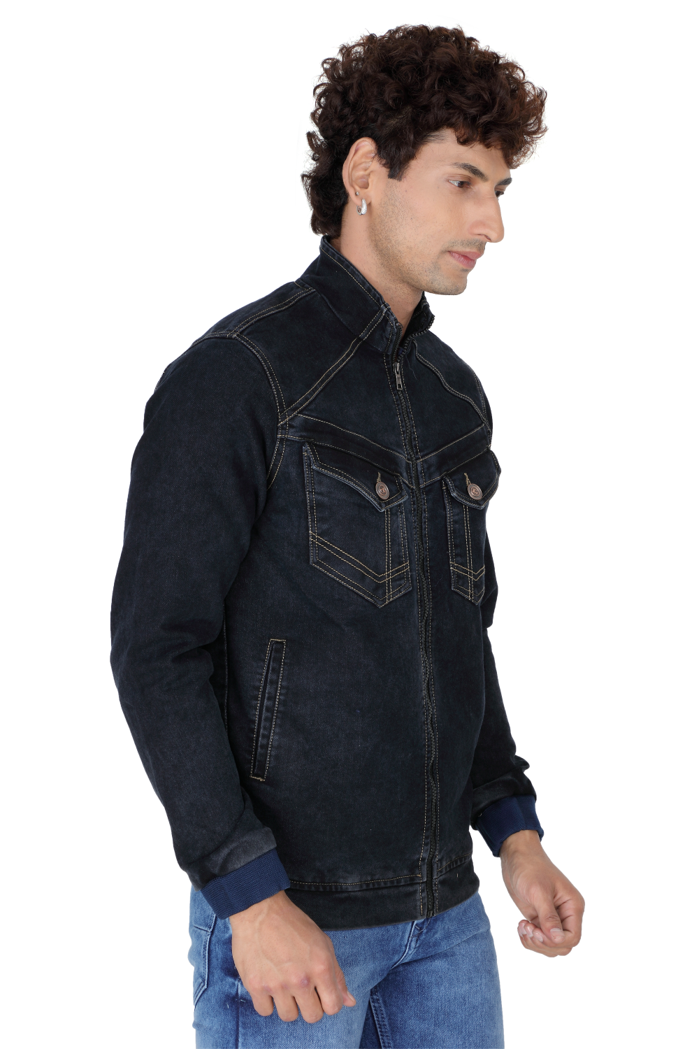 Men’s Solid Black Denim Jacket