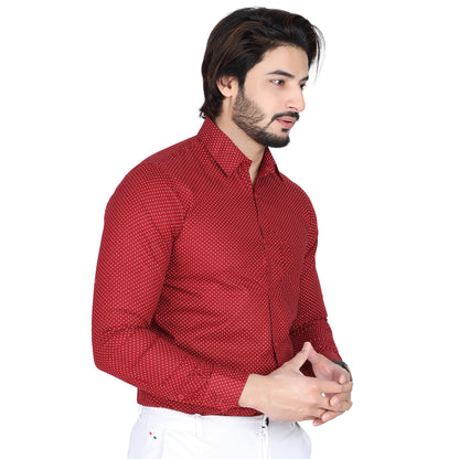 Men’s Easy Iron Regular Fit Polka Dot Red Shirt