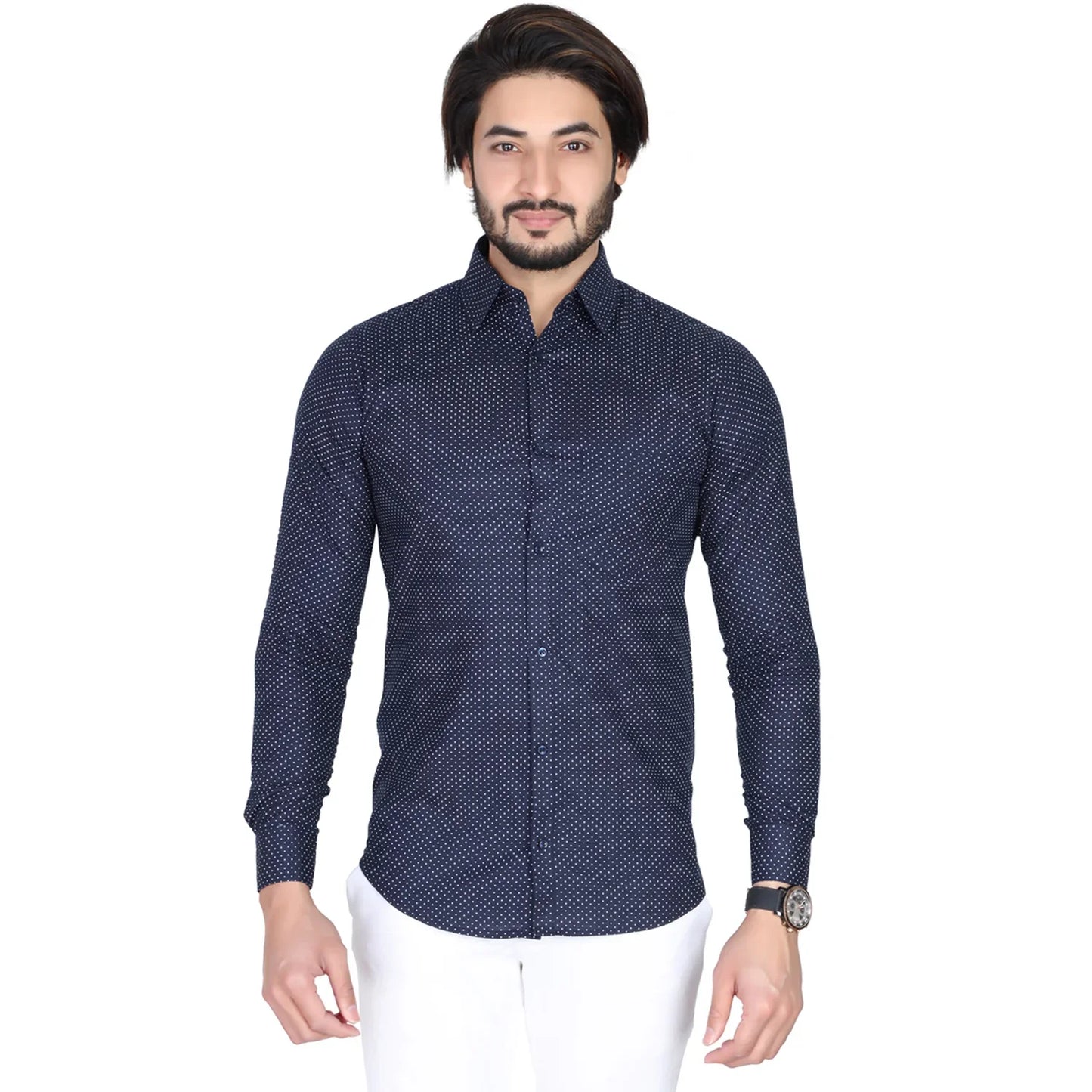 Men’s Easy Iron Regular Fit Polka Dot Blue Shirt