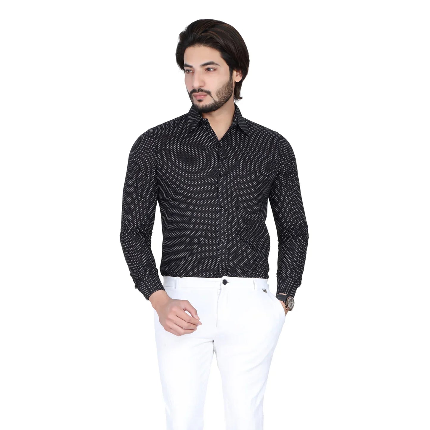 Men’s Easy Iron Regular Fit Polka Dot Black Shirt