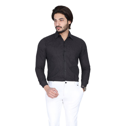 Men’s Easy Iron Regular Fit Polka Dot Black Shirt