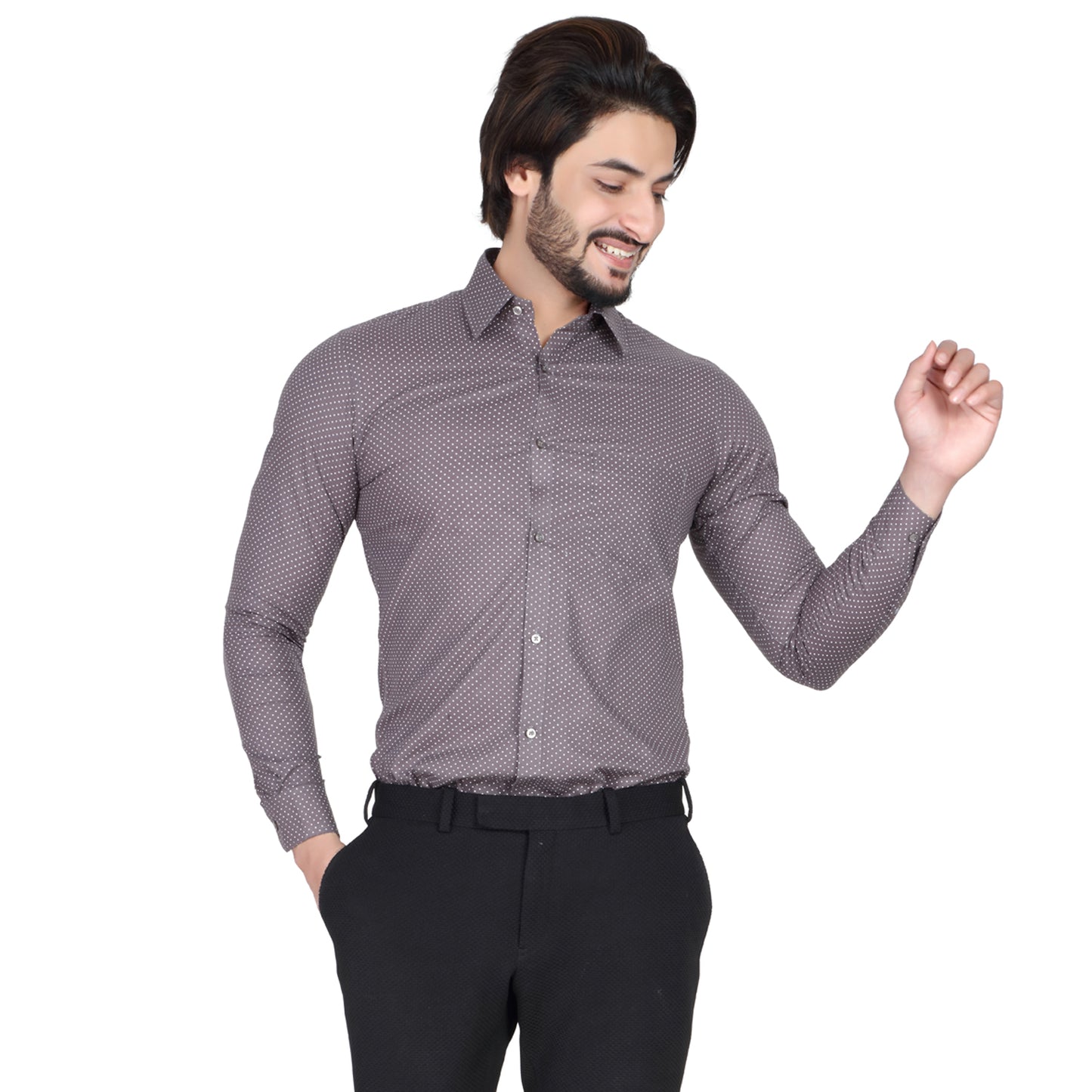 Men’s Easy Iron Regular Fit Polka Dot Grey Shirt