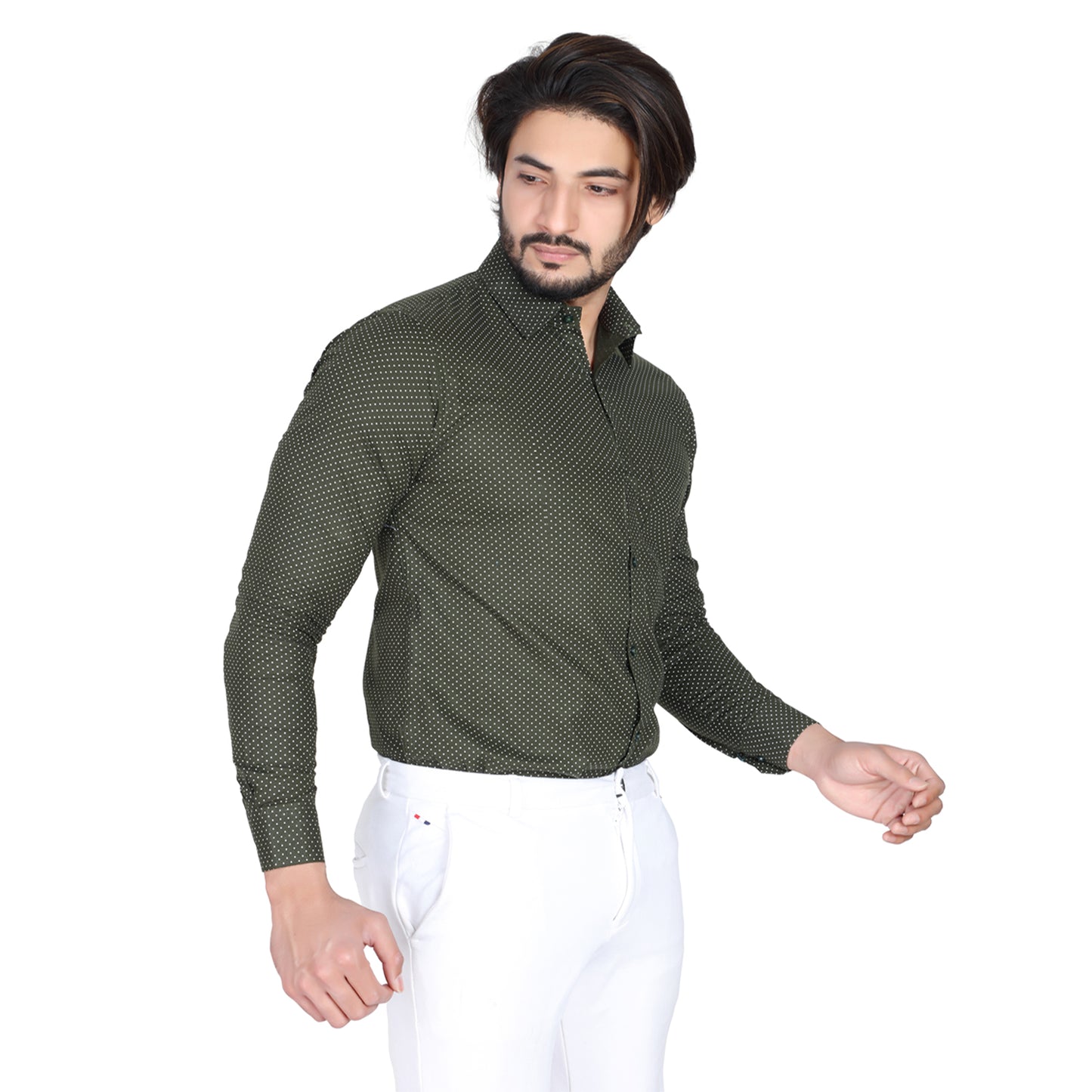 Men’s Easy Iron Regular Fit Polka Dot Green Shirt