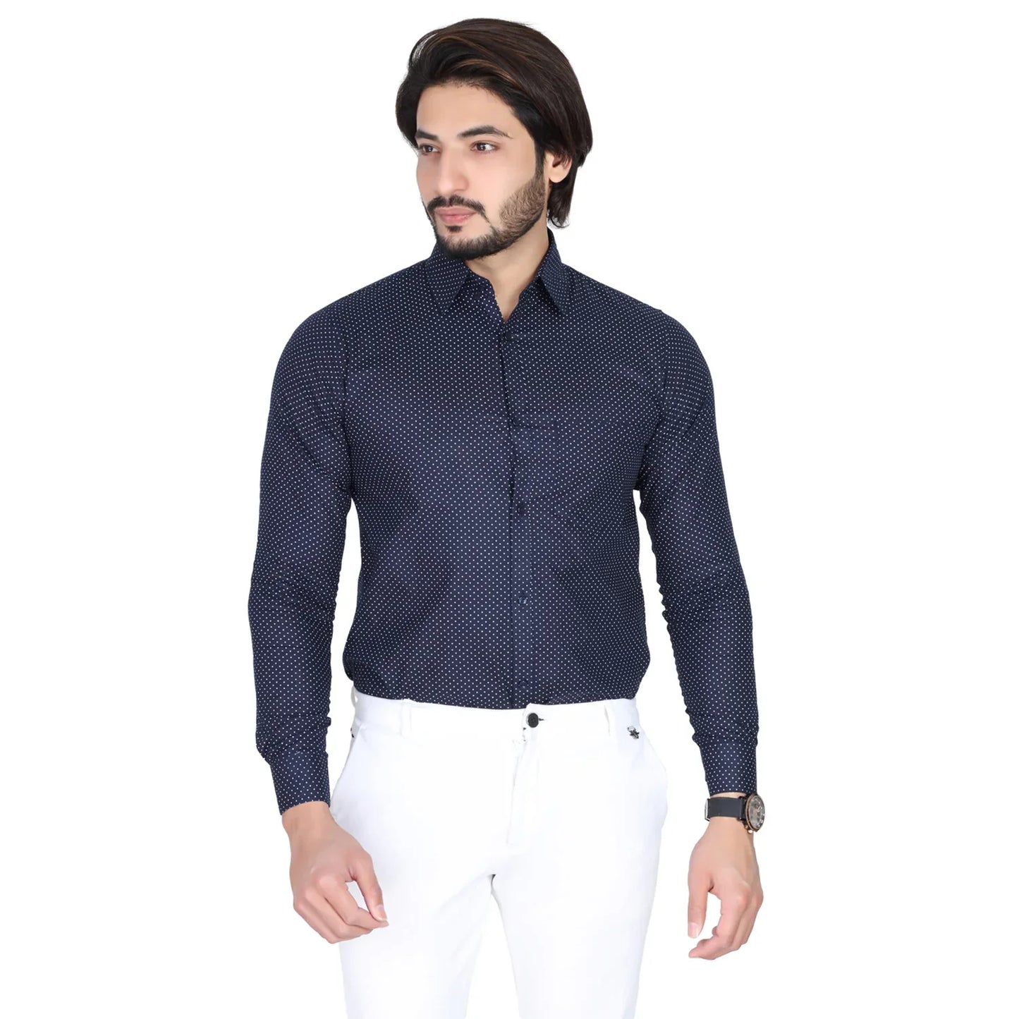 Men’s Easy Iron Regular Fit Polka Dot Blue Shirt